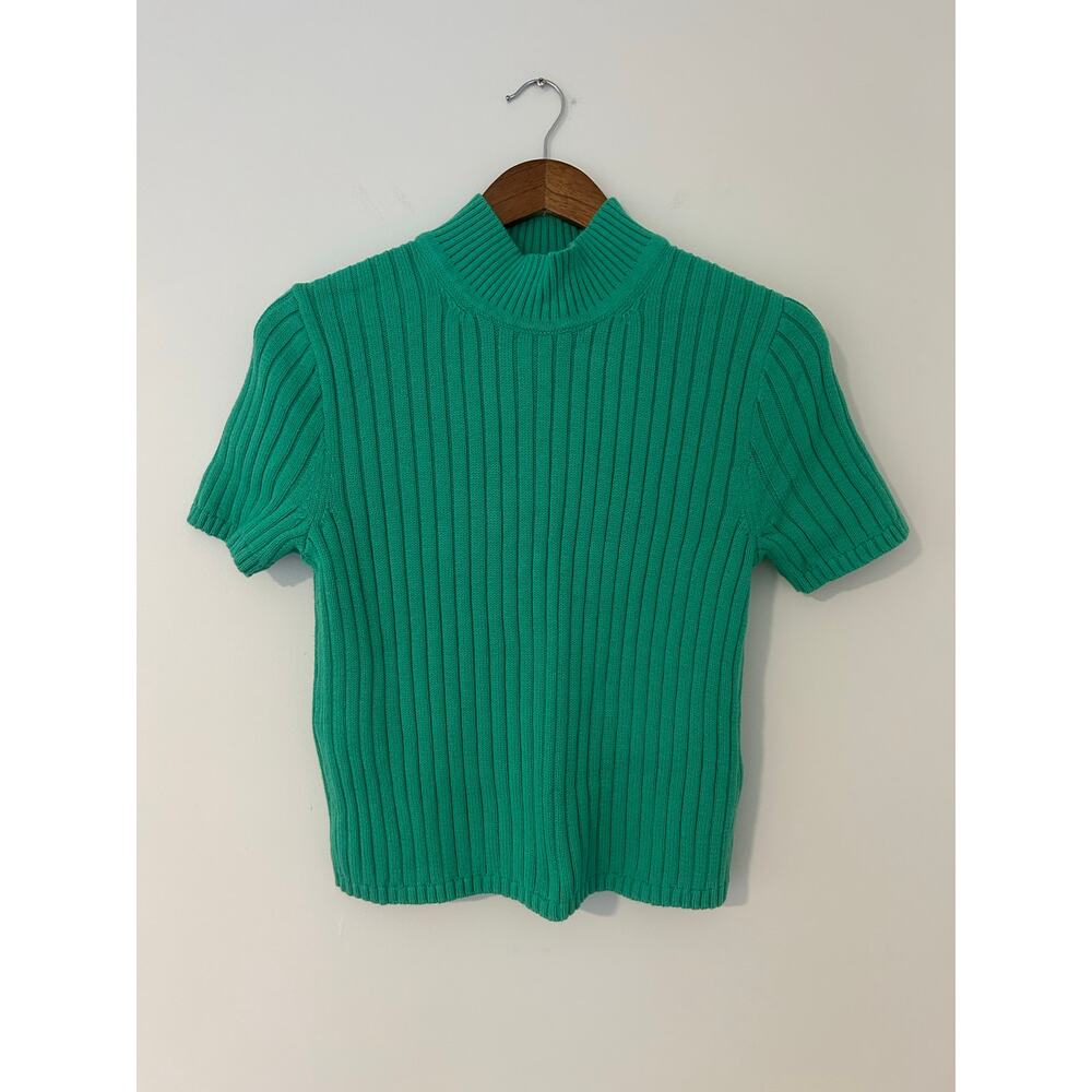 J Crew Cotton Cashmere Blend Short-Sleeve Turtleneck Sweater Kelly Green EUC - Picture 5 of 11